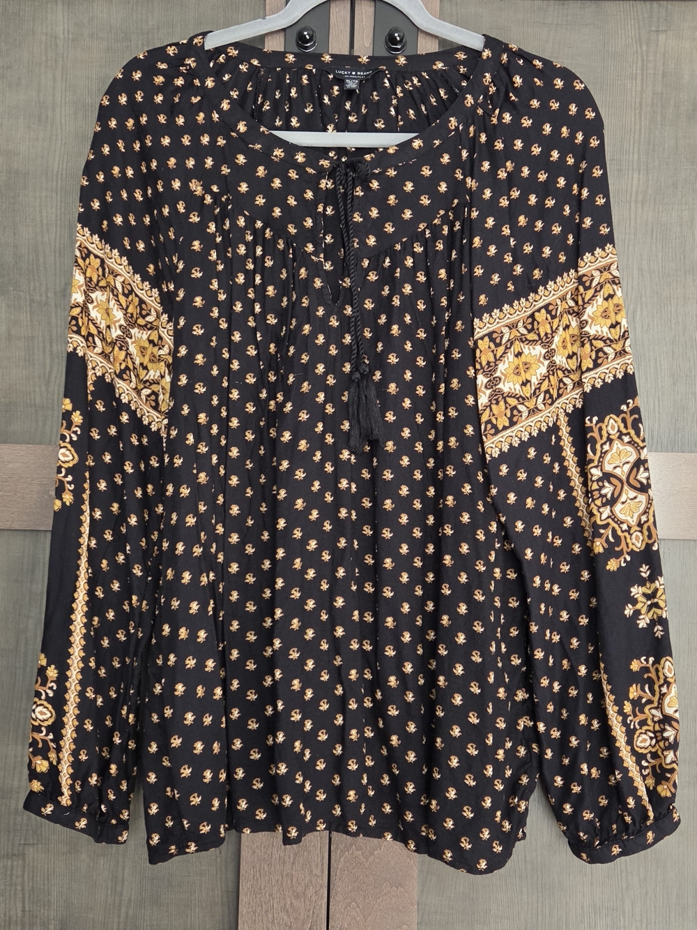Lucky Brand Black Tunic with Gold Floral Print